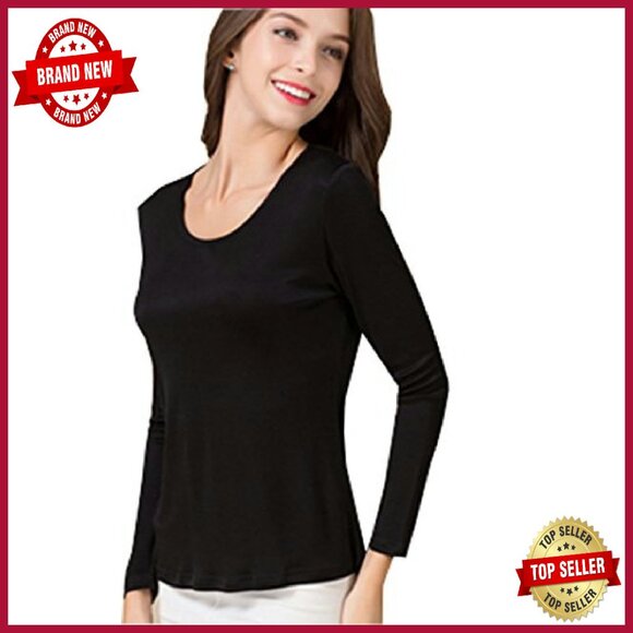 Women's Long Sleeve Mulberry Silk T-Shirt Crew Neck Blouse Undershirt - Picture 3 of 7